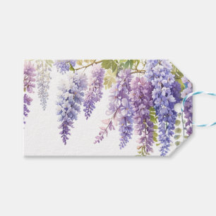 Étiquettes-cadeau Elégante glycine d'aquarelle bleu violet doux
