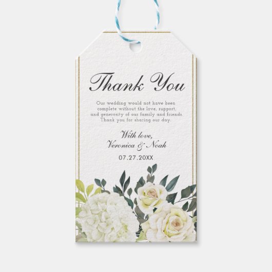 Étiquettes-cadeau Elégante Hydrangea Rose blanche Mariage Cadre flor (Devant)