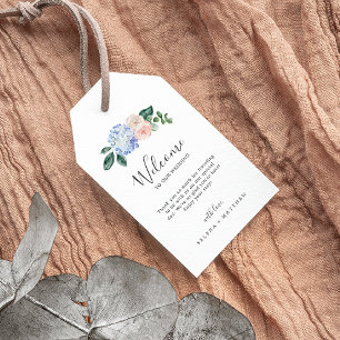 Étiquettes-cadeau Elégante Hydrangée Bleue Bienvenue au Mariage bl