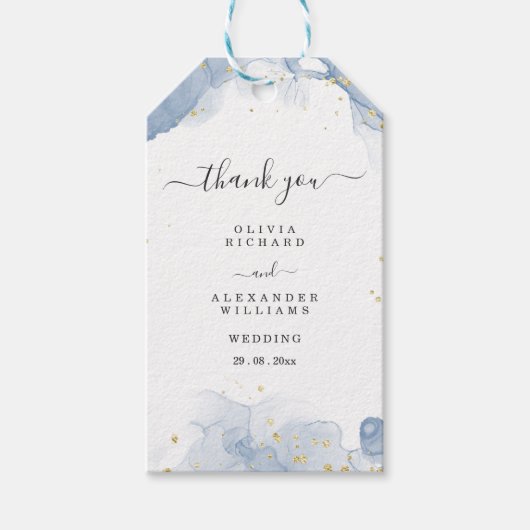 Étiquettes-cadeau Elégante invitation de mariage Bleu et minimal or (Devant)