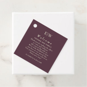 Étiquettes Cadeau Elégante laque simple cerise, Mariage Monogramme