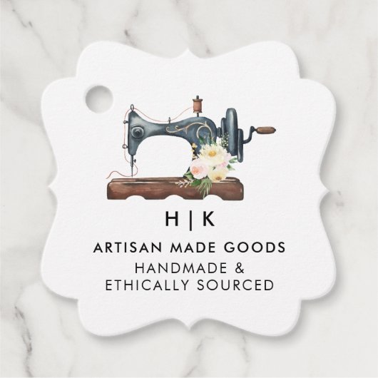 Étiquettes Cadeau Elégante machine à coudre florale | Balise d'accro (Devant)