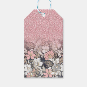 Étiquettes-cadeau Élégante Parties scintillant dorée rose floral Gra