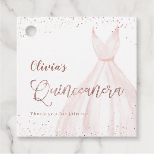 Étiquettes Cadeau Elégante parties scintillant rose or avec robe qui