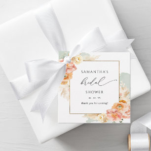 Étiquettes Cadeau Elégante pêche et Fête des mariées florale verte S