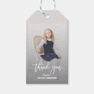 Étiquettes-cadeau Elégante Photo Girl Gold Cross First Holy Communio