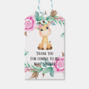 Étiquettes-cadeau Elégante pivoine rose et une jolie girafe