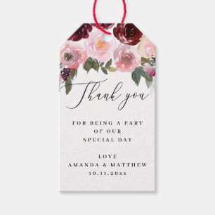 Étiquettes-cadeau Élégante rose. Floral script mariage merci
