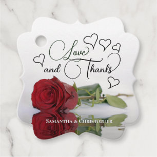 Étiquettes Cadeau Élégante Rose rouge & Coeurs Amour & Merci Mariage