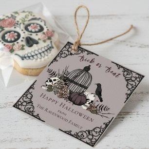Étiquettes Cadeau Elégante Taupe Grey Gothic Happy Halloween Balise