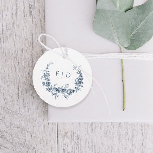 Étiquettes Cadeau Élégante toile Florale Bleue Française Gravée