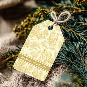 Étiquettes-cadeau Elégante toile vintage jaune de jouy