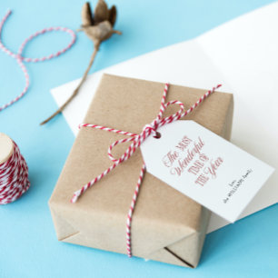 Étiquettes-cadeau Élégante typographie de script rouge et blanc Noël