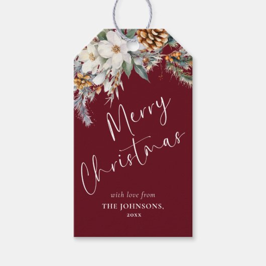Étiquettes-cadeau Élégante verdure des pins | Noël rouge (Devant)
