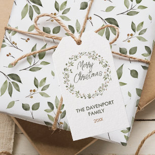 Étiquettes-cadeau Élégante verdure hiver Wreath Holiday