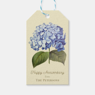 Étiquettes-cadeau Élégante Vintage Botanique Bleue Hydrangée Fleur