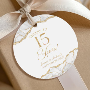 Étiquettes Cadeau Élégante White Gold Agate 15e anniversaire fête
