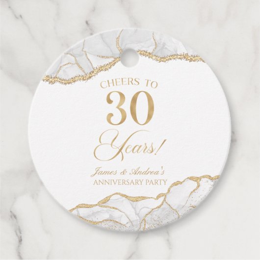 Étiquettes Cadeau Elégante White Gold Agate 30e anniversaire fête (Devant)