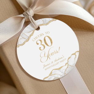 Étiquettes Cadeau Elégante White Gold Agate 30e anniversaire fête
