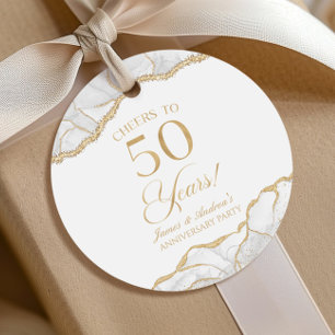 Étiquettes Cadeau Elégante White Gold Agate 50e Anniversaire Party