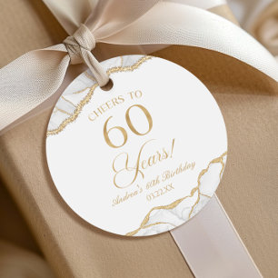 Étiquettes Cadeau Elégante White Gold Agate 60e fête d'anniversaire