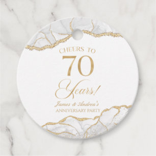Étiquettes Cadeau Elégante White Gold Agate 70e Anniversaire Party