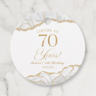 Étiquettes Cadeau Elégante White Gold Agate 70e fête d'anniversaire