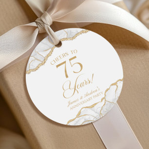 Étiquettes Cadeau Elégante White Gold Agate 75e Anniversaire Party