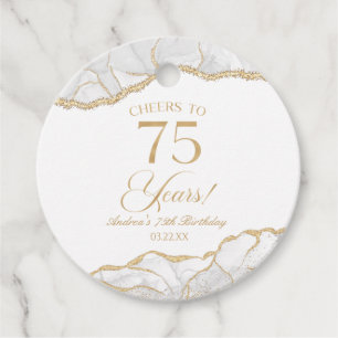 Étiquettes Cadeau Elégante White Gold Agate 75e fête d'anniversaire