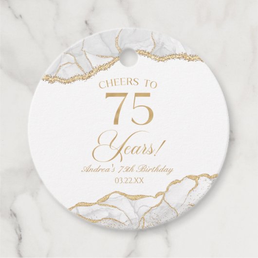 Étiquettes Cadeau Elégante White Gold Agate 75e fête d'anniversaire (Devant)