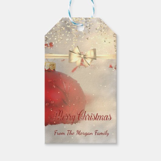 Étiquettes-cadeau Élégantes boules de Noël, Bow, Confetti (Devant)