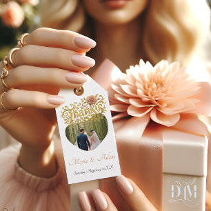 Étiquettes-cadeau Élégantes Dahlias Rose Mariage Photo Script Doré