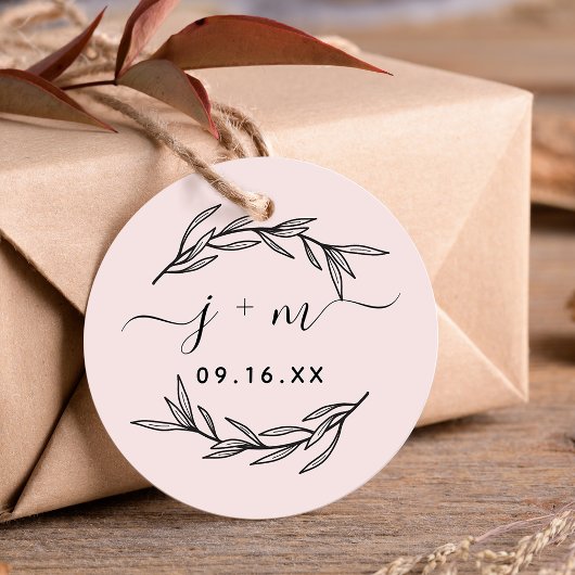 Étiquettes Cadeau Élégantes initiales de script de feuilles de lauri