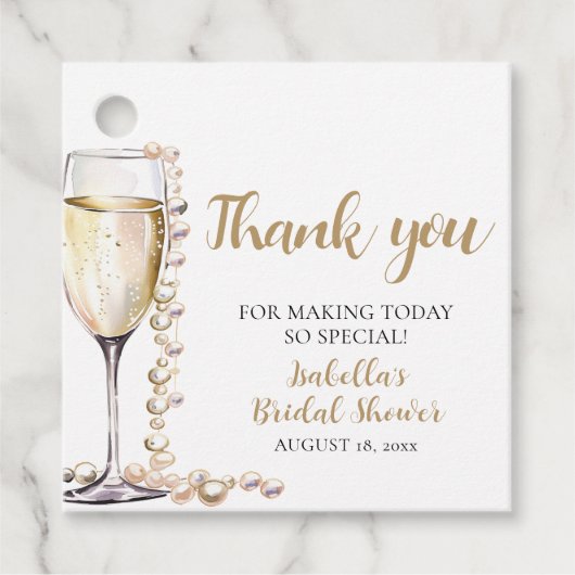 Étiquettes Cadeau Élégantes Perles Dorées et Fête de Mariage au Pros (Devant)