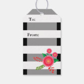 Étiquettes-cadeau Élégantes rayures noires et blanches avec fleurs r (Dos)