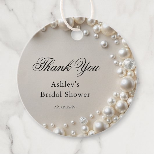 Étiquettes Cadeau Élégants Perles Fête de Mariée (Devant)