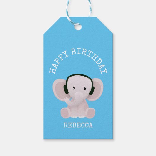 Étiquettes-cadeau Elephant aime la musique (Devant)