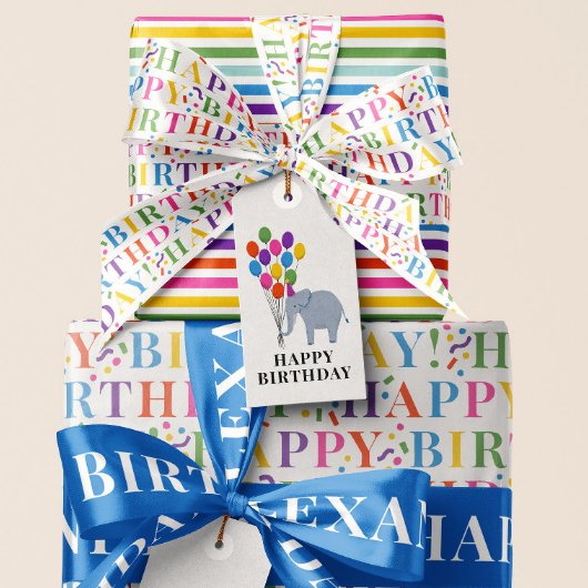 Étiquettes-cadeau Éléphant avec ballons d'anniversaire