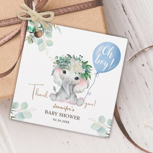 Étiquettes Cadeau Elephant Bleu Bleu Vert Oh Baby shower garçon