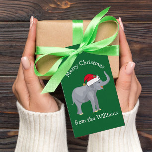 Étiquettes-cadeau Elephant de Noël Cute Custom Green Enfants