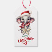 Étiquettes-cadeau Eléphant de Noël étoile or (Devant)