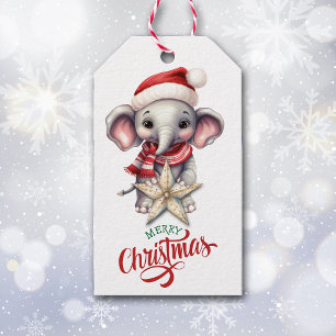 Étiquettes-cadeau Eléphant de Noël étoile or