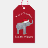 Étiquettes-cadeau Elephant de Noël Santa Hat Coutume rouge mignonne  (Devant)