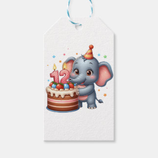 Étiquettes-cadeau Éléphant Mignon 12e Anniversaire