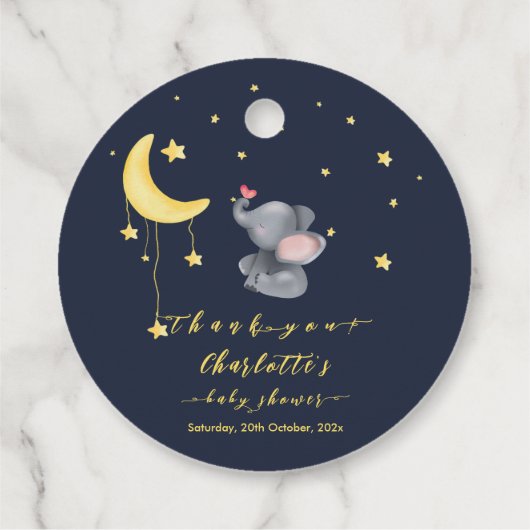 Étiquettes Cadeau Eléphant mignon avec petit Baby shower papillon (Dos)