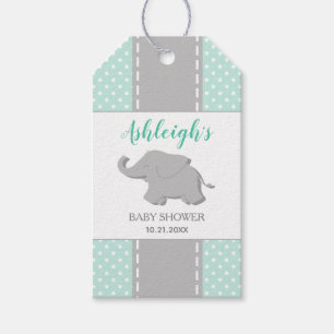 Étiquettes-cadeau Eléphant Mint Green Polka Dot Baby shower Favorise