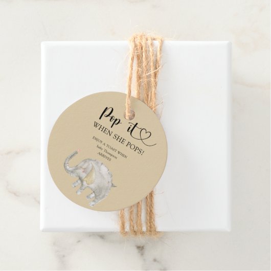 Étiquettes Cadeau Elephant Pop it quand elle pop baby shower (En situation)