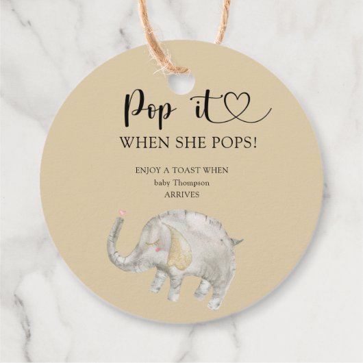 Étiquettes Cadeau Elephant Pop it quand elle pop baby shower (Dos)