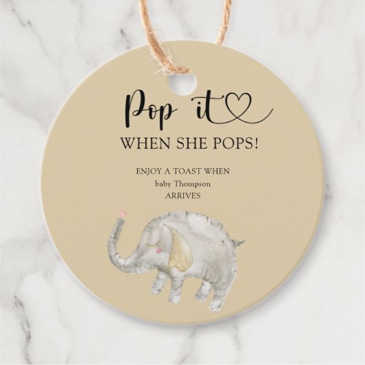 Étiquettes Cadeau Elephant Pop it quand elle pop baby shower (Devant)