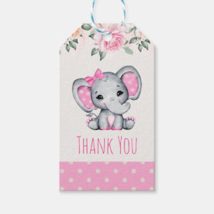 Étiquettes-cadeau Eléphant rose mignonne et Merci frontalier Rose